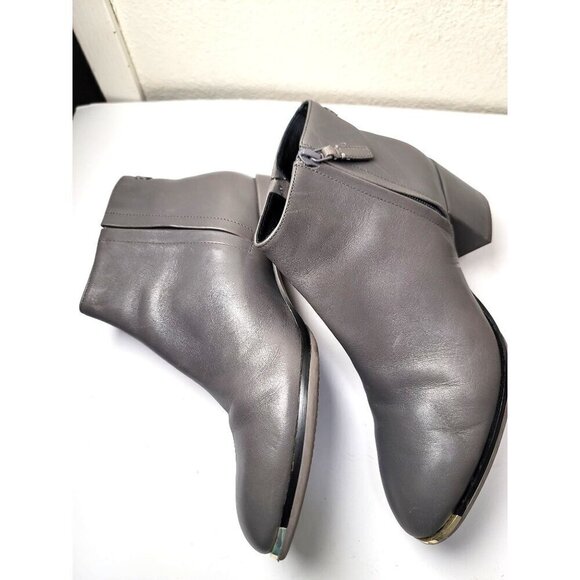 Cole Haan Gray Leather Ankle Boots With Side Zipper & Block Pump Heel Size 7.5 B - Picture 5 of 13